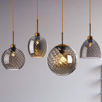 Nordic Creative Round Geometric Textured Glass 1-Light Pendant Light