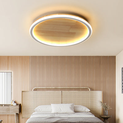 Plafonnier LED à montage encastré, cercle minimaliste nordique en rondins de bois 