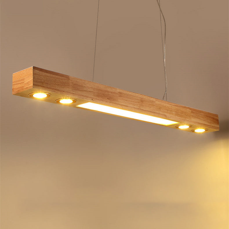 Nordic Minimalist Rectangular Solid Wood Acrylic LED Island Light Chandelier