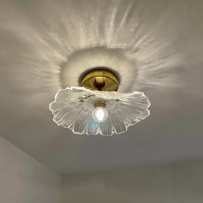 Plafonnier semi-encastré à 1 lumière avec abat-jour en verre de feuille de lotus Art déco moderne pour couloir