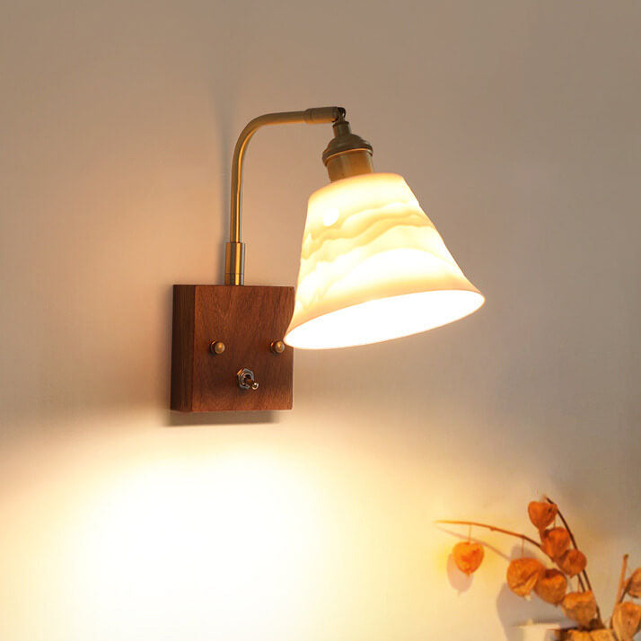 Japanese Minimalist Black Walnut 1-Light Wall Sconce Lamp