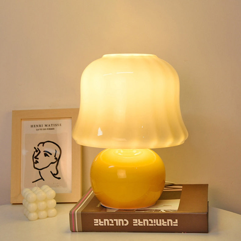 Contemporary Nordic Mushroom Glass Shade 1-Light Table Lamp For Study