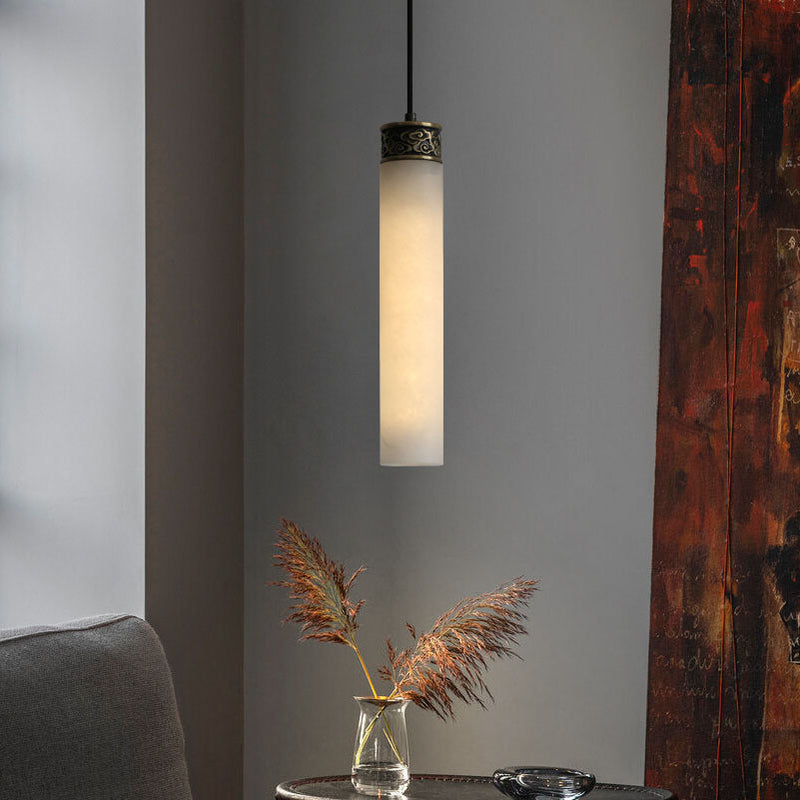 Lampe suspendue moderne à 1 lumière en laiton avec colonne en marbre de luxe 