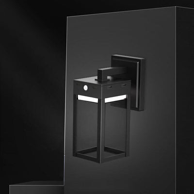 Solar Outdoor Modern Square Cage Body Sensor LED Wall Sconce Lamp