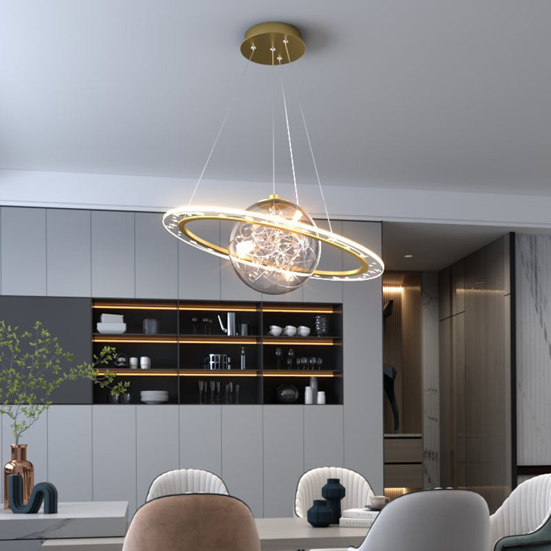 Lampe suspendue LED en acrylique, planète contemporaine, univers scandinave, pour salon 