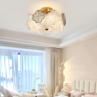 French Minimalist Floral Glass Round Hardware 5/8 Light Semi-Flush Mount Ceiling Light