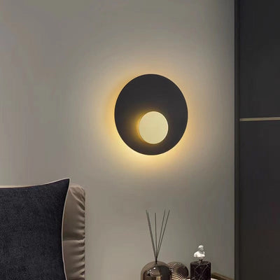 Modern Minimalist Iron Round Flat Piece LED Wall Sconce Lamp For Bedroom