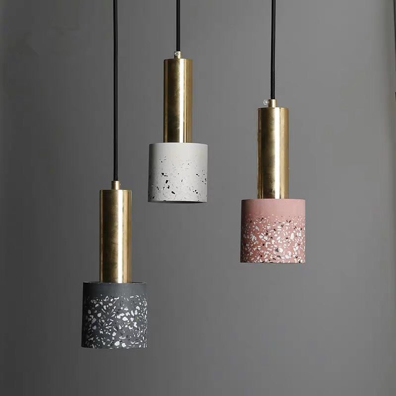 Nordic Vintage Terrazzo Colored Metal Column 1-Light Pendant Light