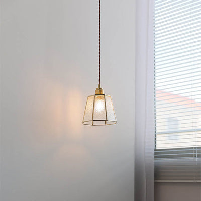 Modern Art Deco Water-grain Glass Polygonal Shade Brass 1-Light Pendant Light for Living Room