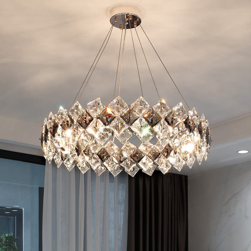 Modern Luxury Dazzling Crystal Chunk Circle Ring 6/8-Light Chandelier For Living Room