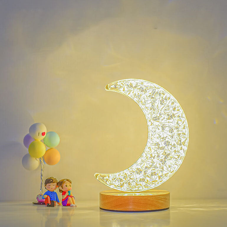 Nordic Creative Acrylic Moon Star Wood LED USB Table Lamp