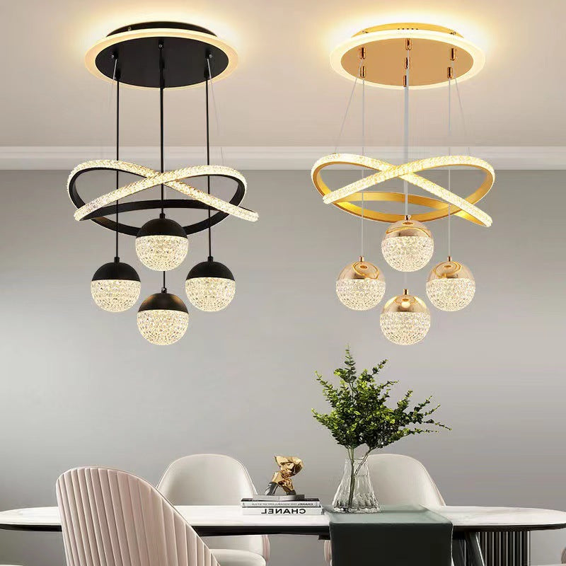 Lustre moderne de LED de boule de Globe acrylique de bande en aluminium virevoltant de luxe pour le salon 