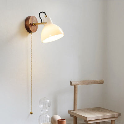 Modern Minimalist Horn Hanging Chain Walnut Wood Brass Glass 1-Light Wall Sconce Lamp