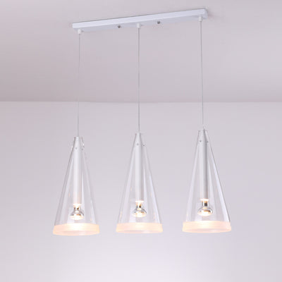 Modern Minimalist Pure White Clear Cone Glass 1/3-Light Island Light Chandelier