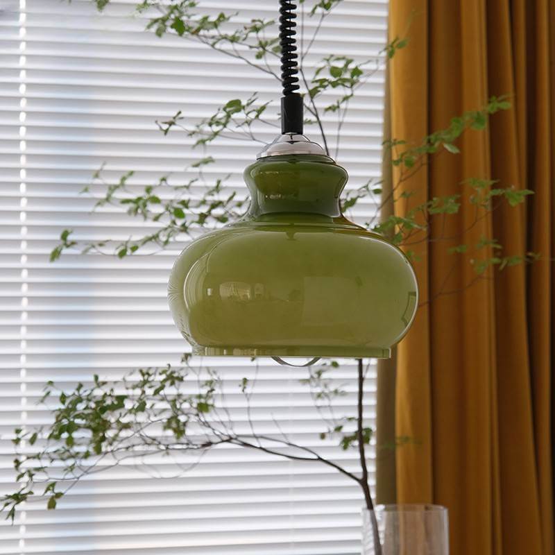 French Vintage Glass Round Gourd 1-Light Pendant Light