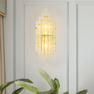 Modern Light Luxury Crystal Geometric Column Hardware Rechargeable 2-Light Wall Sconce Lamp