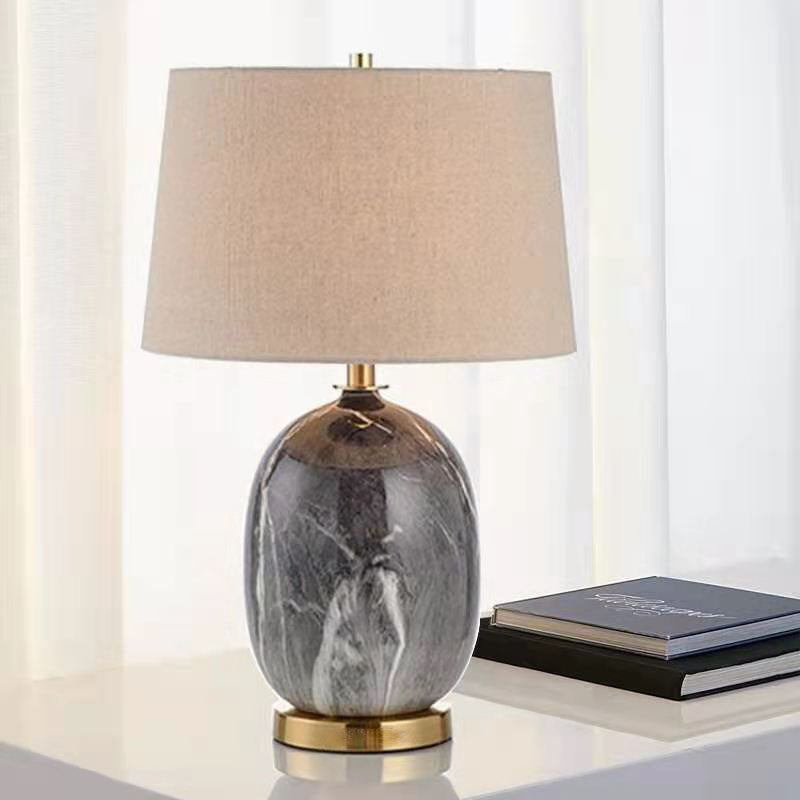 Modern Minimalist Round Vase Base Ceramic Fabric 1-Light Table Lamp For Bedroom