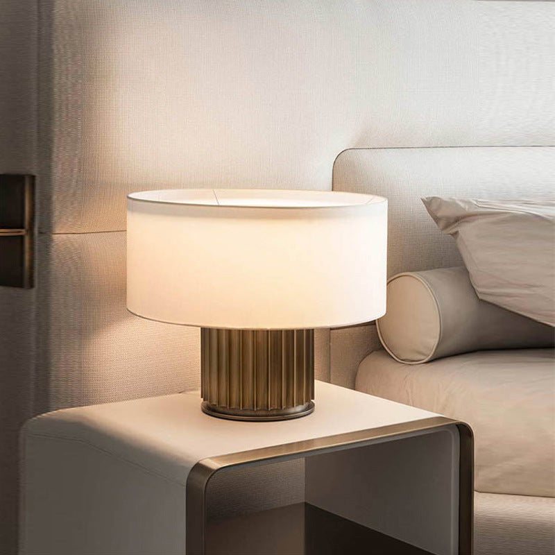 Nordic Minimalist Fabric Drum Metal Column 1-Light Table Lamp