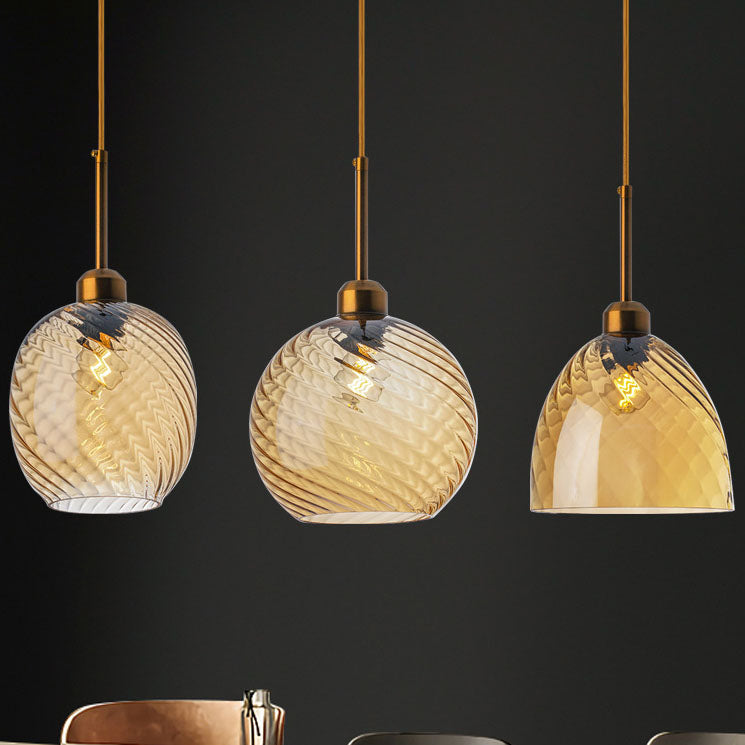 Nordic Creative Round Geometric Textured Glass 1-Light Pendant Light