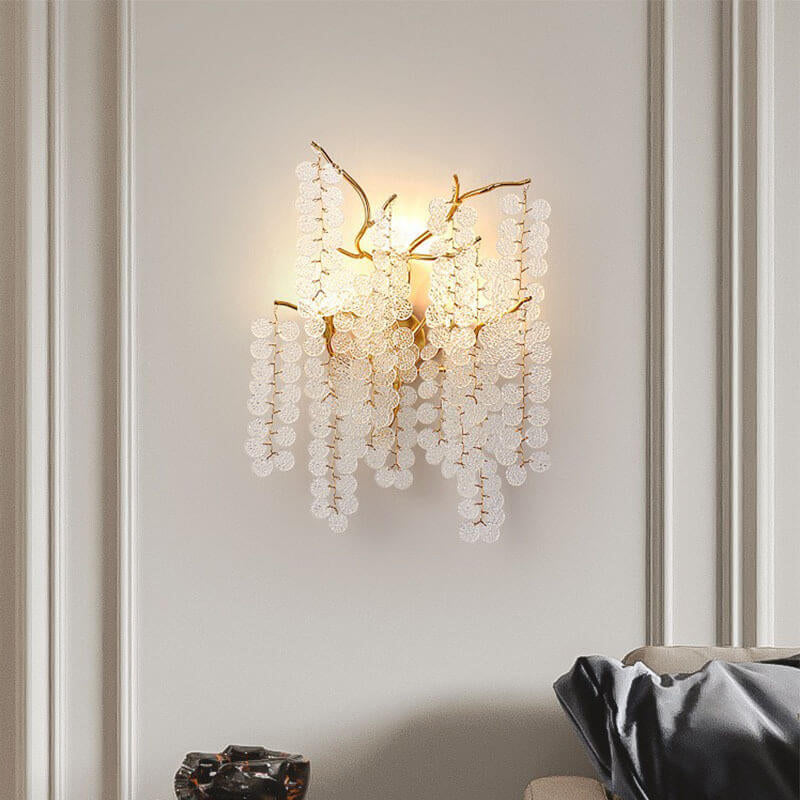 Contemporary Creative Money Tree Branch Aluminum Glass 3-Light Wall Sconce Lamp For Bedroom