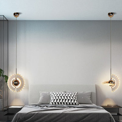 Contemporary Luxury Gold Finish Frame Round Shade LED Pendant Light For Bedroom