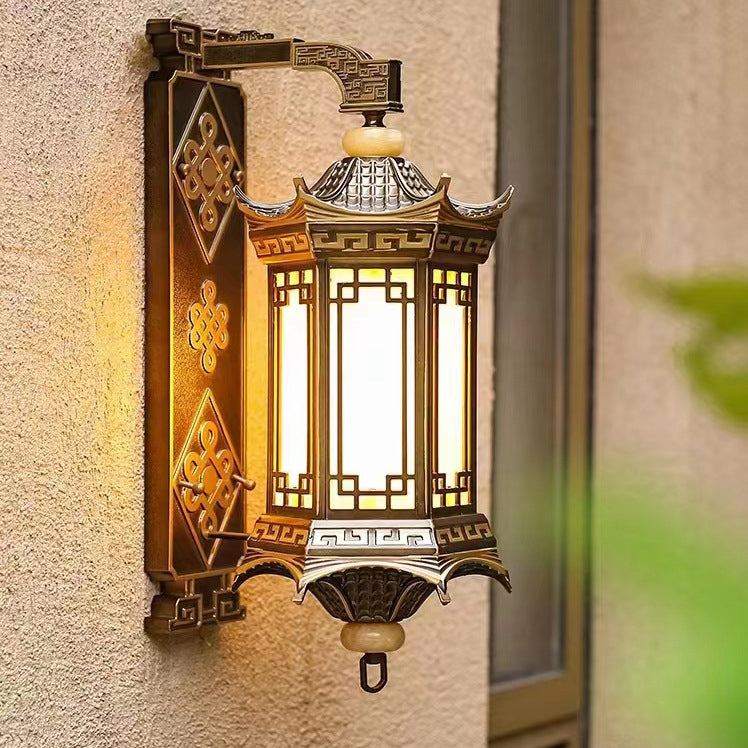 Traditional European Aluminum Octagonal Pavilion Imitation Marble Shade 1-Light Wall Sconce Lamp For Outdoor Patio