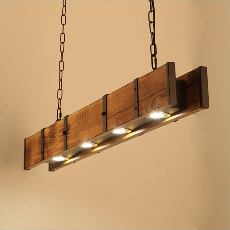 Traditional Vintage Solid Wood Long Bar LED Island Light Chandelier For Dining Room