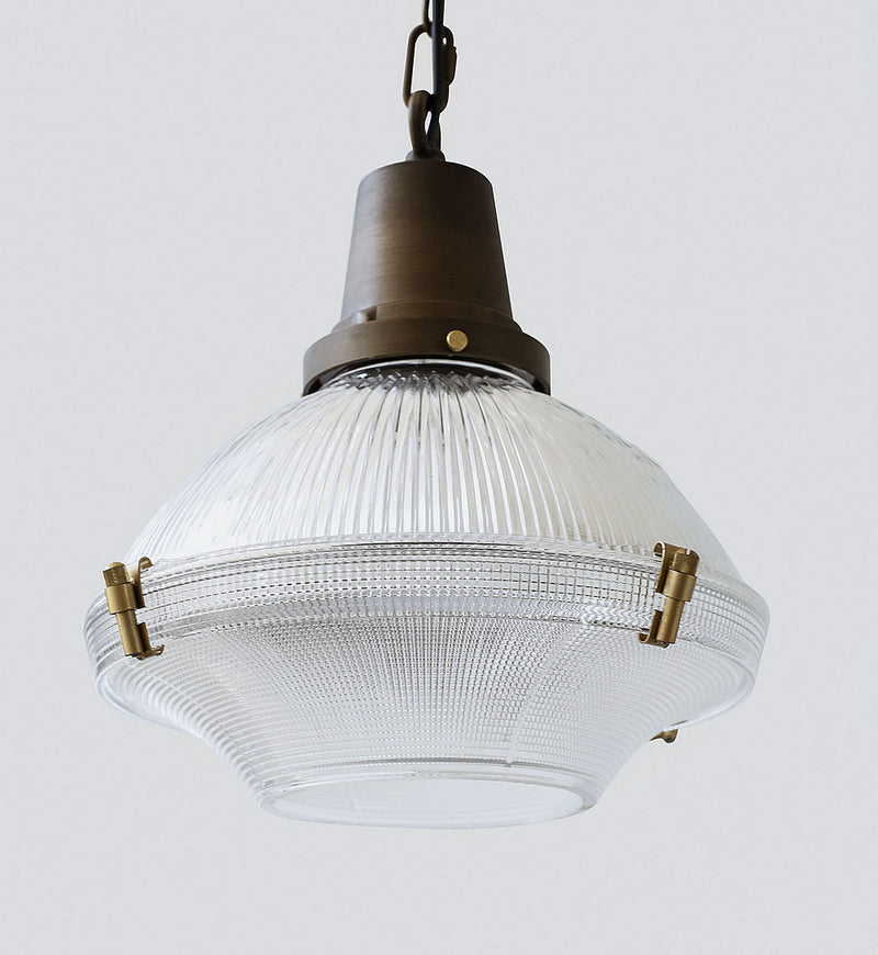 Lampe suspendue ronde vintage à 1 lumière en laiton brossé et verre 