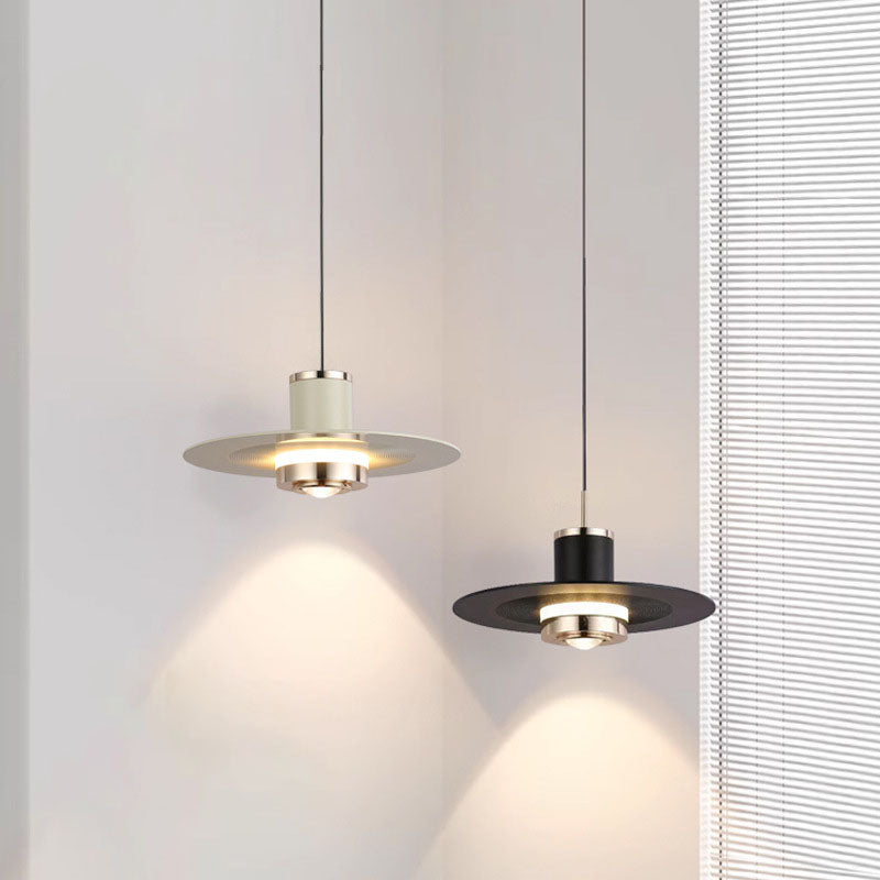 Modern Minimalist Cylinder Flying Saucer Hardware LED Pendant Light For Living Room