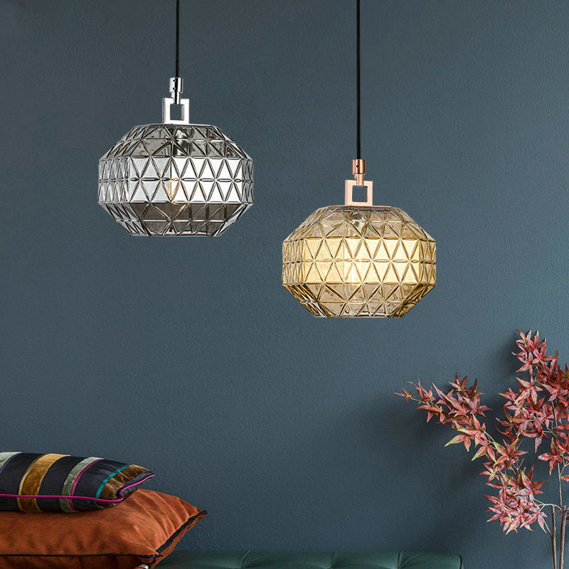 Nordic Light Luxury Textured Glass Round Metal 1-Light Pendant Light