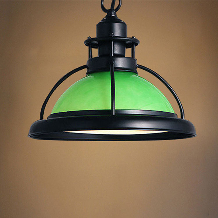 Vintage Industrial Iron Glass 1-Light Pendant Light