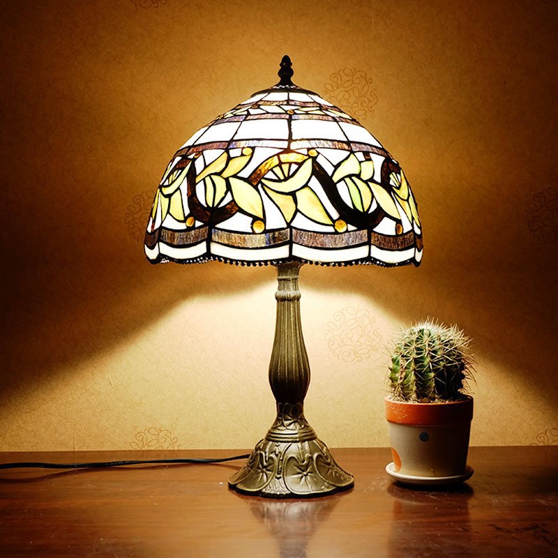 European Vintage Tiffany Glass Alloy 1-Light Table Lamp