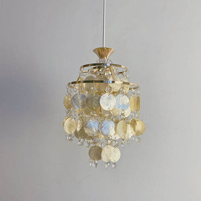 Traditional French Provincial Golden Shell Crystal Beads Round 1-Light Pendant Light for Living Room