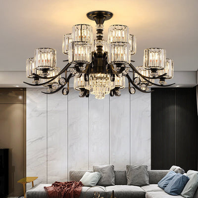 Modern Luxury Cylinder Iron Glass Crystal 6/8/10/12 Light Chandelier For Living Room