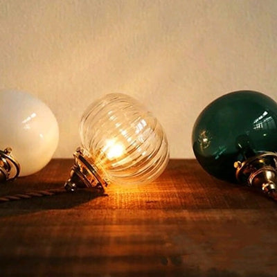 Traditional Japanese Brass Glass Pumpkin Shade 1-Light Pendant Light For Living Room