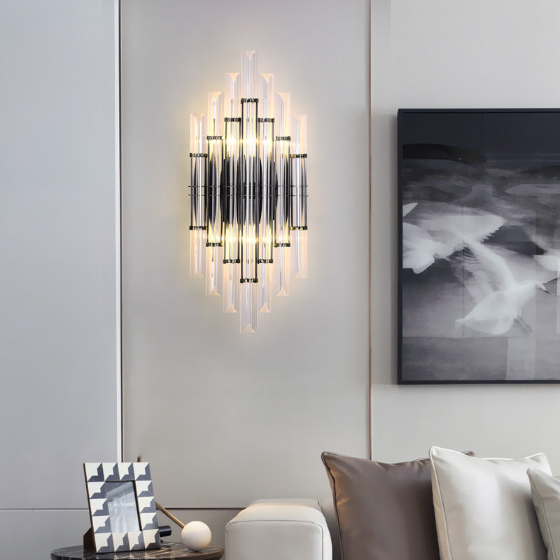 Modern Light Luxury Crystal Geometric Column Hardware Rechargeable 2-Light Wall Sconce Lamp