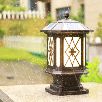 Solar European Hexagon Cage Column LED Outdoor Patio Post Head Landscape Light