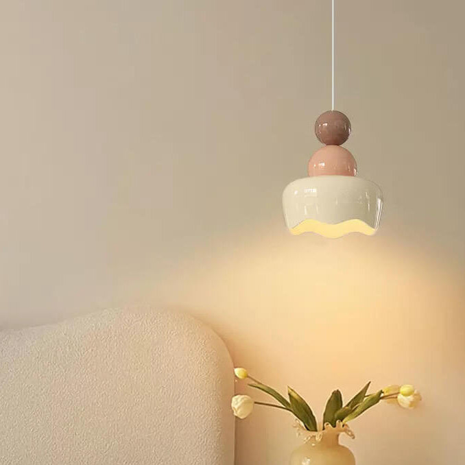 Lampe suspendue française moderne à 1 lumière en résine de fleur crème 