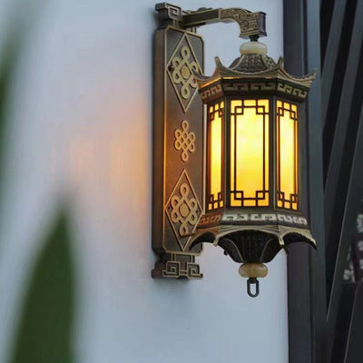 Traditional European Aluminum Octagonal Pavilion Imitation Marble Shade 1-Light Wall Sconce Lamp For Outdoor Patio