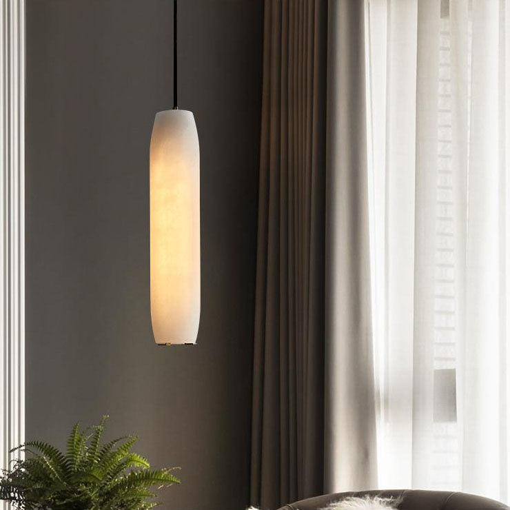 Lampe suspendue à 1 lumière en forme de colonne de marbre et de bronze de luxe nordique 