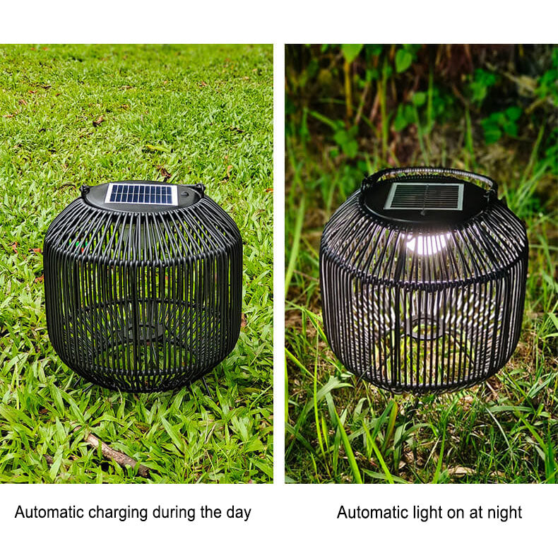 Modern Rattan Weaving Iron Portable Outdoor Waterproof Solar LED Lawn Landscape Light