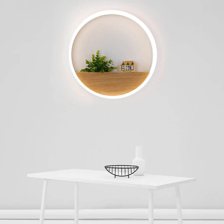 Creative Solid Wood Acrylic Storage Decoration Round LED Wall Sconce Lamp