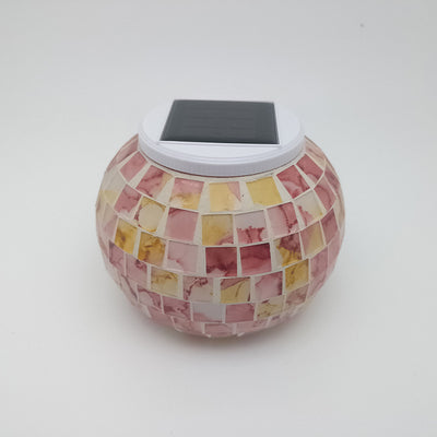 Solar Outdoor Mosaic Glass Round Jar LED Patio Decorative Light