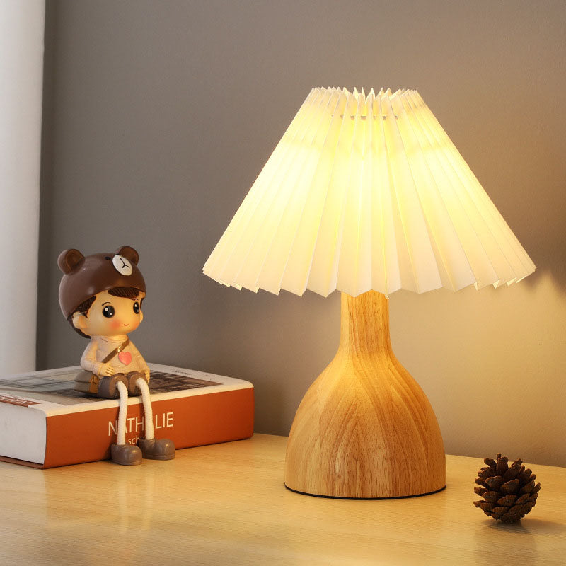 Contemporary Scandinavian Solid Wood Base PVC Lampshade 1-Light Table Lamp For Bedroom