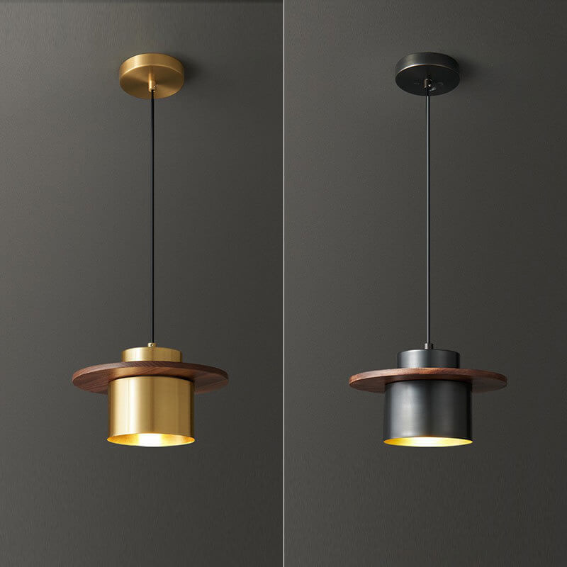 Lampe suspendue à 1 lumière en forme de colonne en laiton noyer de luxe nordique 