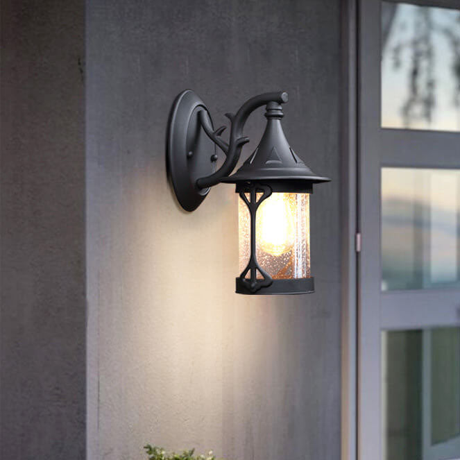 European Outdoor Glass Hexagonal Cage Waterproof 1-Light Wall Sconce Lamp