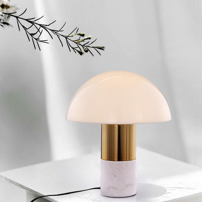 Lampe de table moderne et minimaliste à 1 lumière en forme de champignon, fer, verre et marbre 