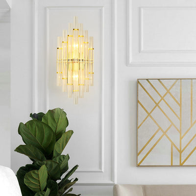 Modern Light Luxury Crystal Geometric Column Hardware Rechargeable 2-Light Wall Sconce Lamp