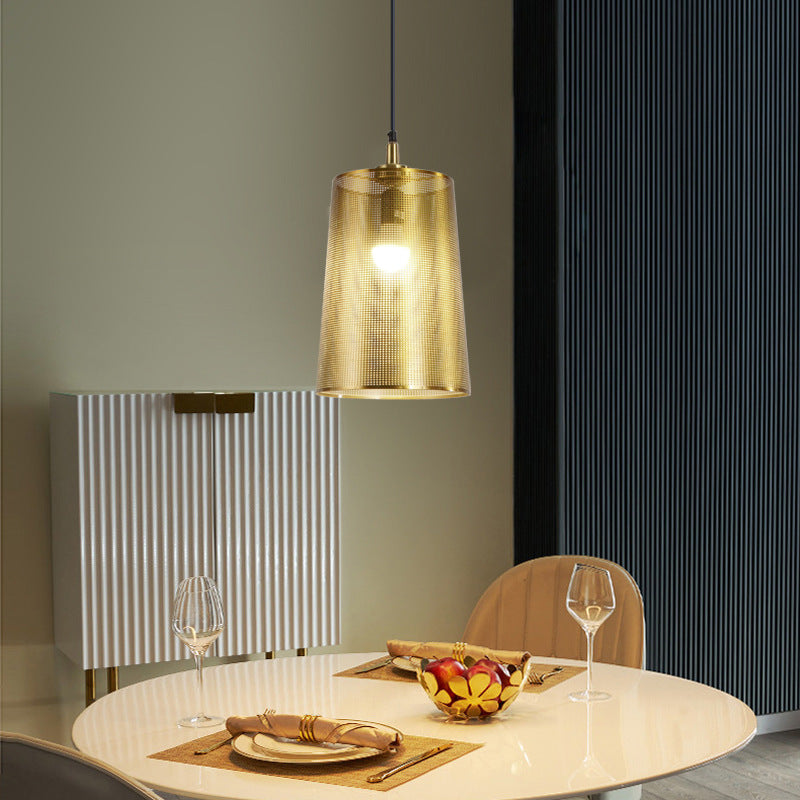 Nordic Minimalist Gold Metal Cylinder 1-Light Pendant Light