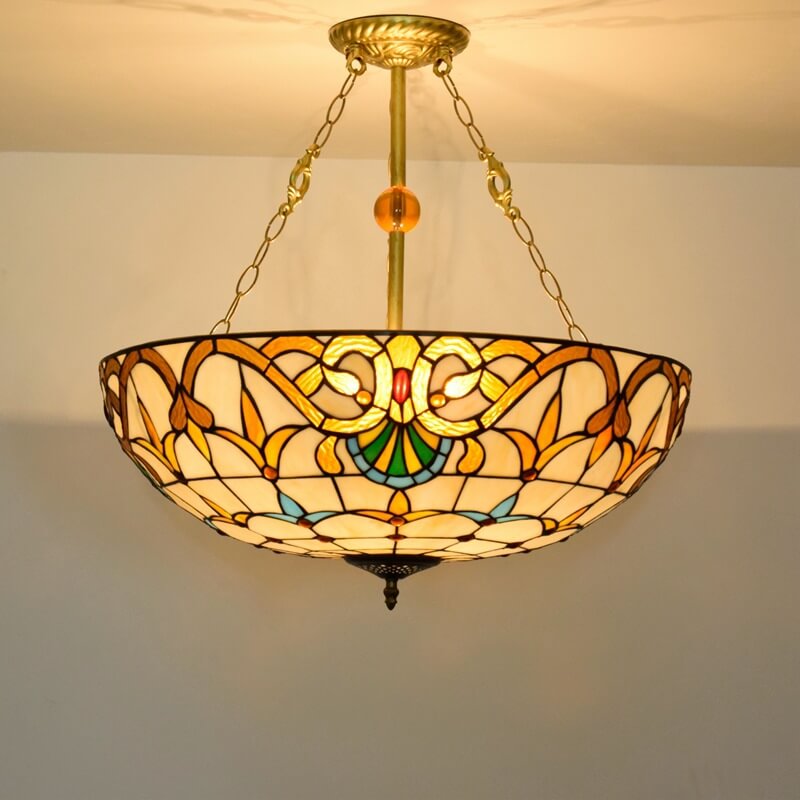 Tiffany Baroque Buntglas-Kronleuchter mit 5 Leuchten in Gold 